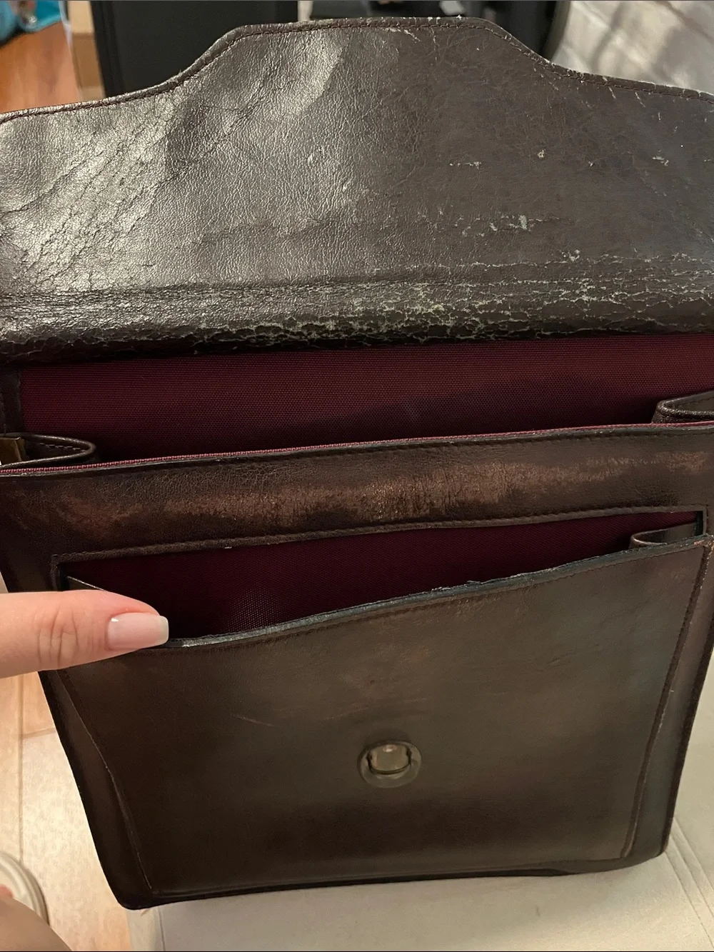 Vintage Brown Leather Satchel Shoulder Bag Amiet Lock 10” Structured with Handle